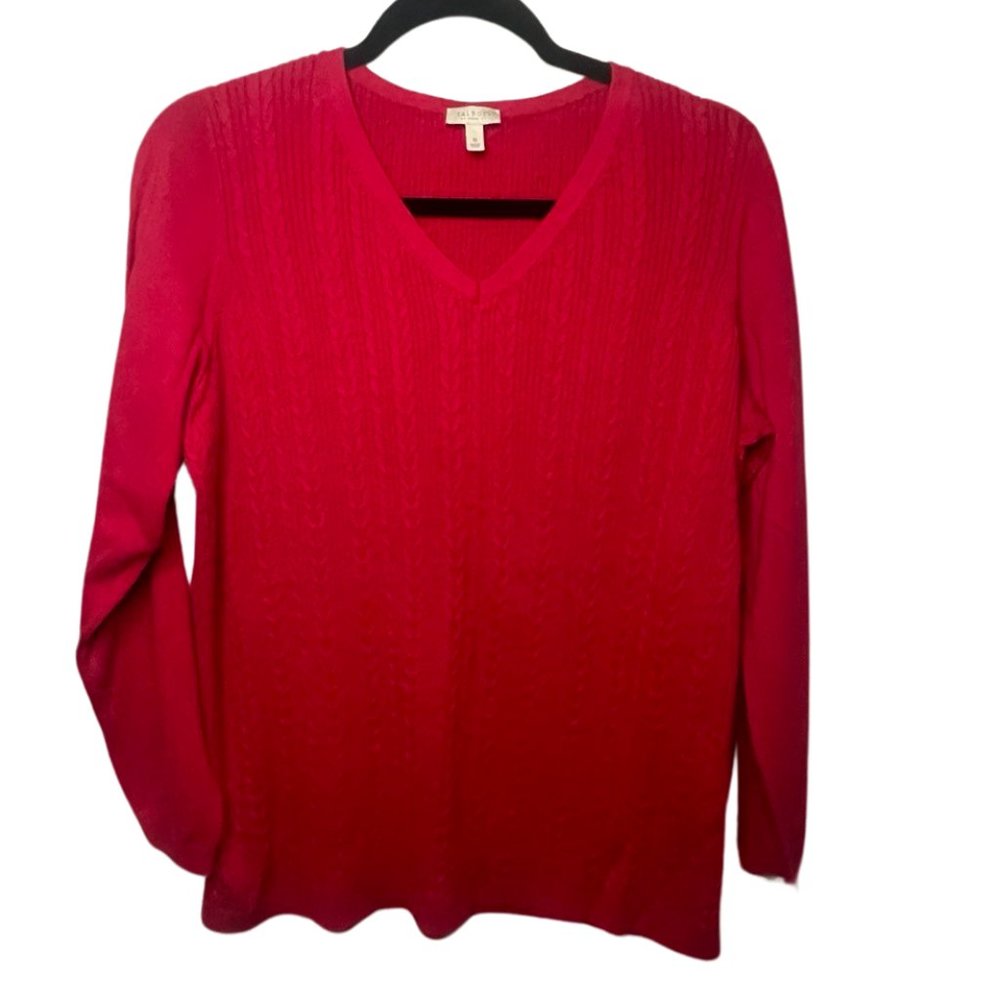 Fuchsia Pink Talbots Allover Cable V-neck Pullover Knit Sweater size 1X
